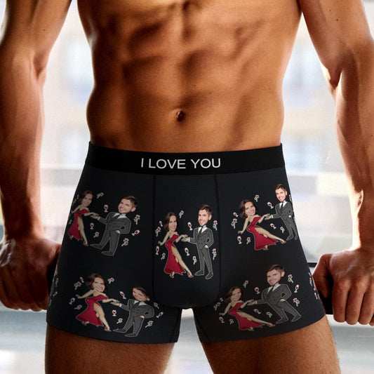 Front view of Custom Face Boxer Briefs with Dancing Couple print – personalised men's underwear (AR view)
