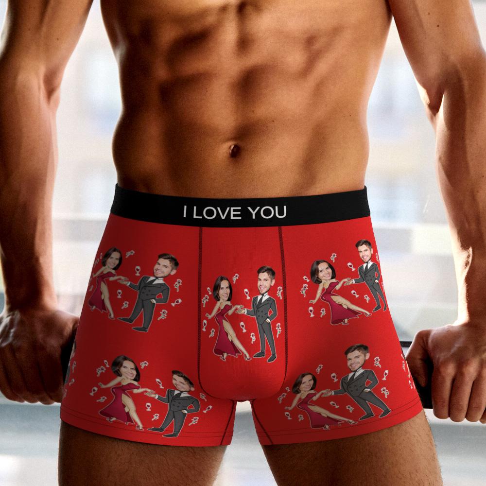 Close-up of Dancing Couple heat-transfer print on personalised boxer briefs – vibrant colours, no fading