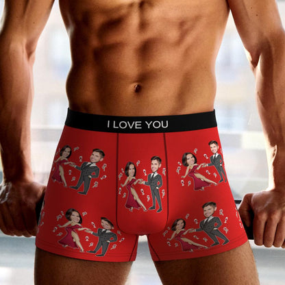 Close-up of Dancing Couple heat-transfer print on personalised boxer briefs – vibrant colours, no fading