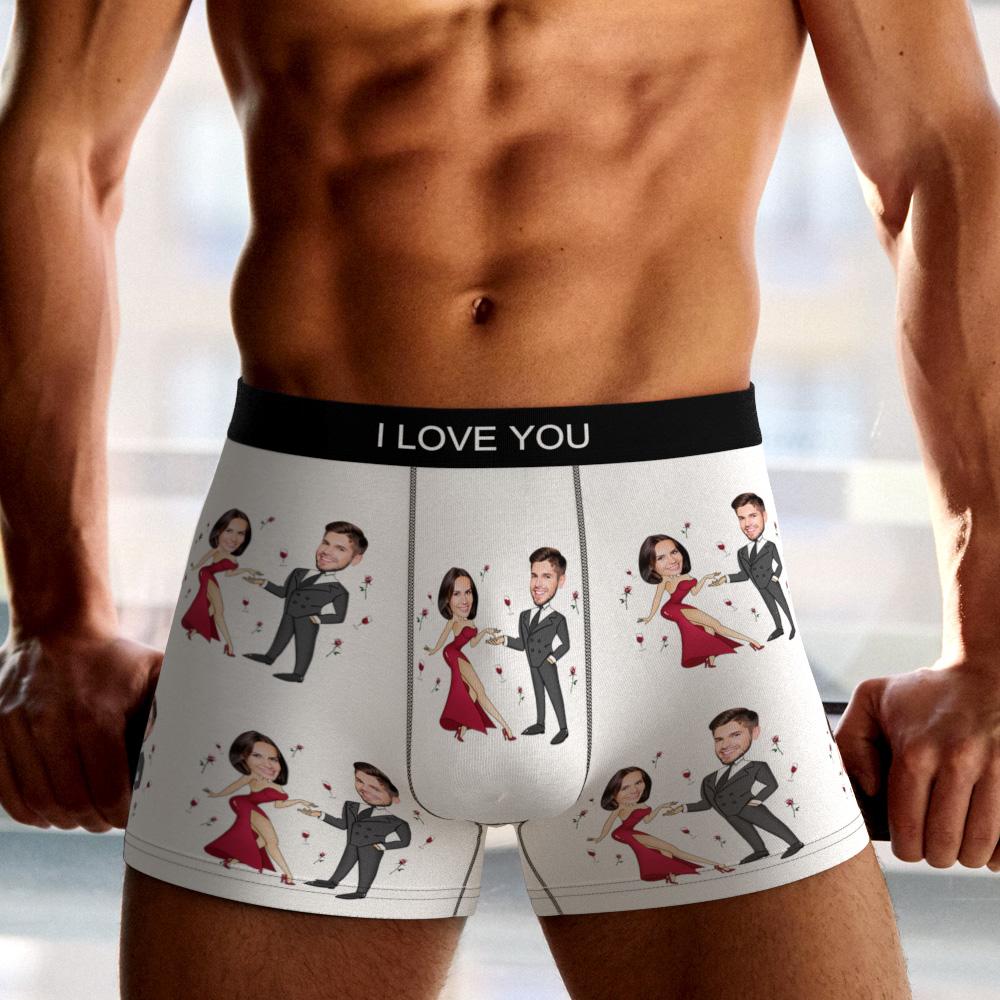 Rear view of Custom Face Boxer Briefs showcasing Dancing Couple print and comfortable dimensional cut