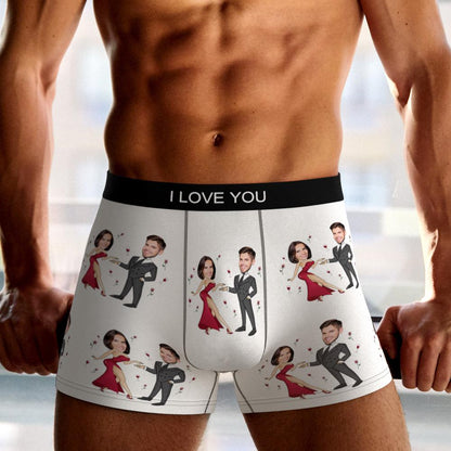 Rear view of Custom Face Boxer Briefs showcasing Dancing Couple print and comfortable dimensional cut