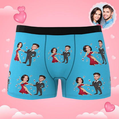 Close-up showing heat-transfer printing clarity on Custom Face Boxer Briefs with Dancing Couple photo
