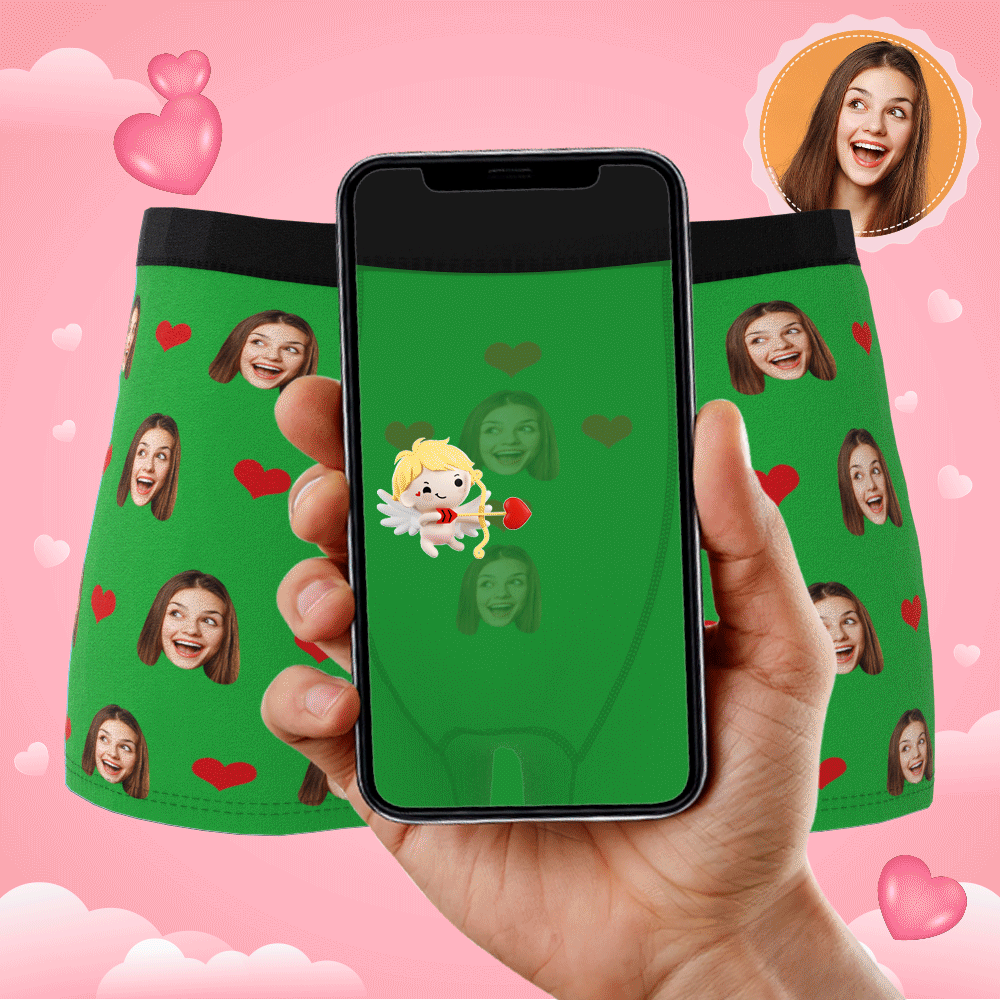 Personalised boxer product GIF — detailed look at high-resolution face printing and soft polyester texture on men’s boxers