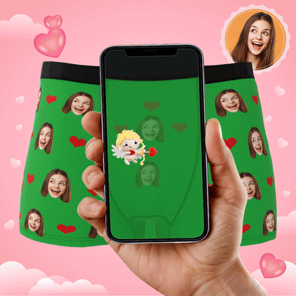 Personalised boxer product GIF — detailed look at high-resolution face printing and soft polyester texture on men’s boxers