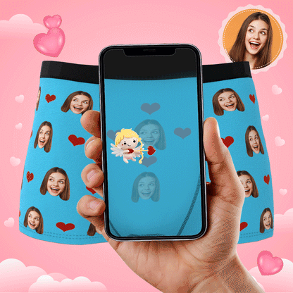 Product spin GIF showing fit and print — personalised face boxers for men, heart-face design and comfortable elastic waistband