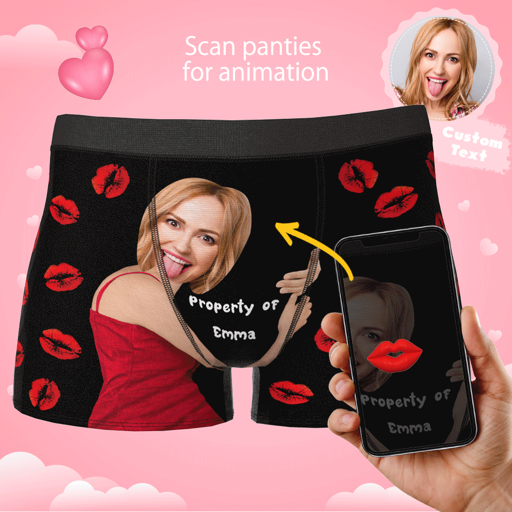 Custom Sexy Red Lips Boxer Brief with Face and Name - PhotoOnGifts