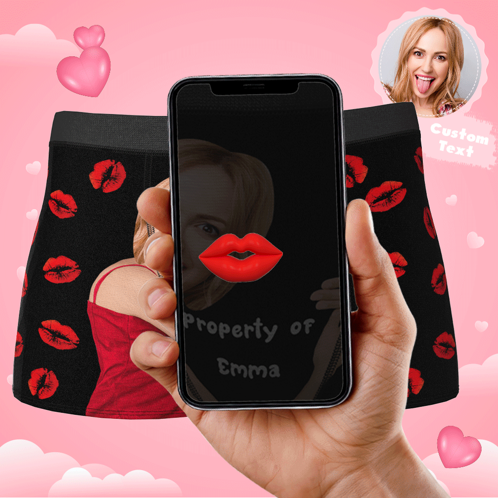 Custom Sexy Red Lips Boxer Brief with Face and Name - PhotoOnGifts