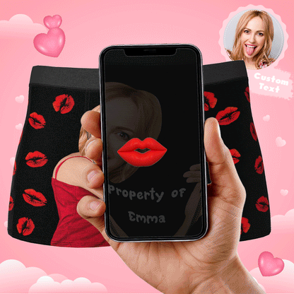 Custom Sexy Red Lips Boxer Brief with Face and Name - PhotoOnGifts