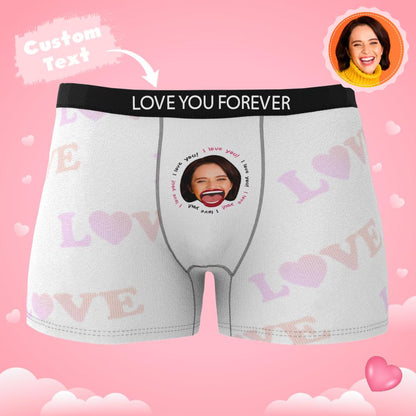 High-resolution product image of custom face boxers highlighting non-peel print and smooth polyester fleece finish