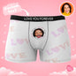 High-resolution product image of custom face boxers highlighting non-peel print and smooth polyester fleece finish