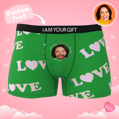 Pair of personalised boxers displayed flat to show positioning of custom face print and vibrant colour reproduction