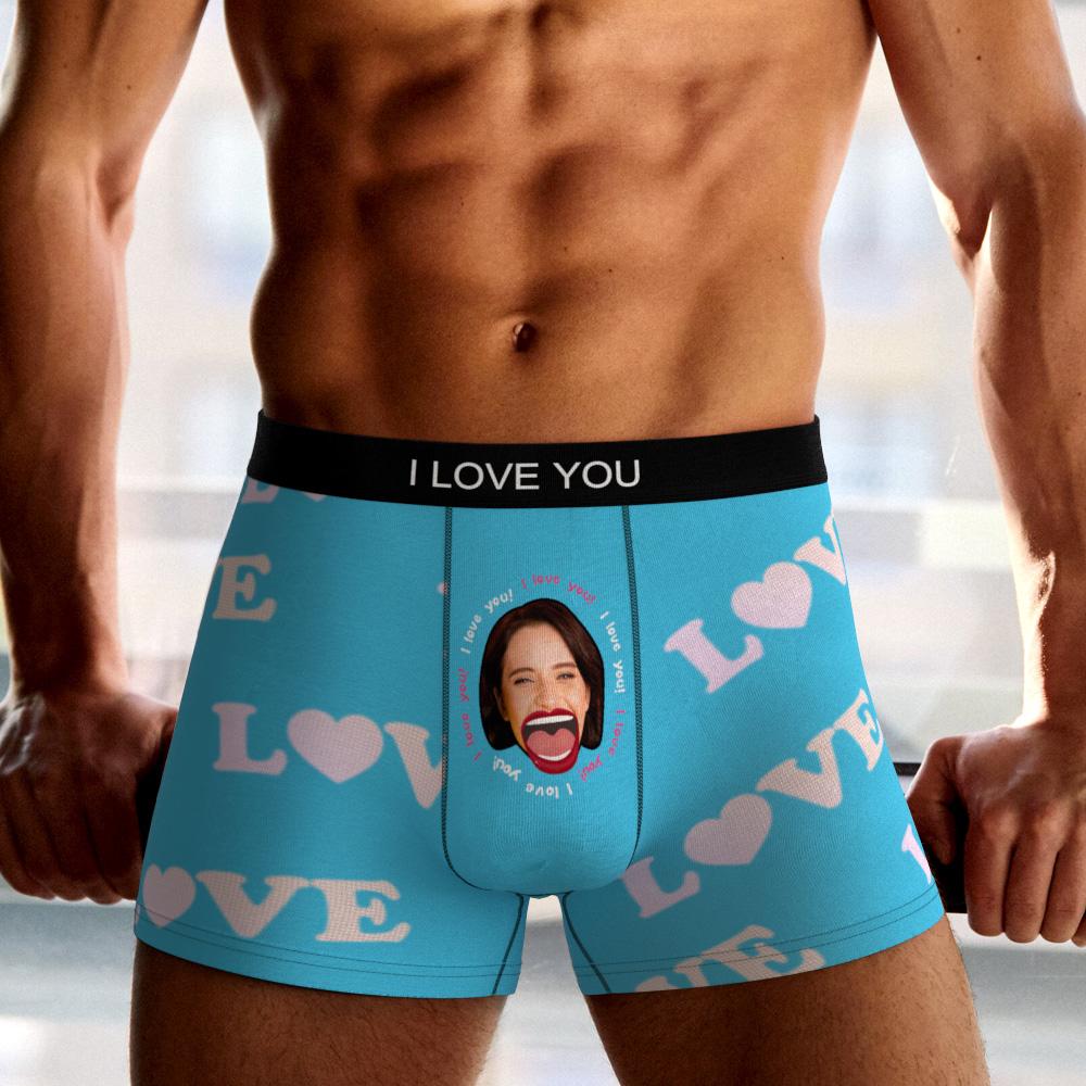 Packaging and presentation of custom photo boxer ‘Kiss’ ready as a cheeky personalised gift for him