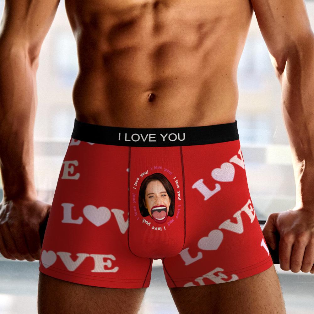 Side view of custom photo boxer showing stretch waistband and detailed personalised face print – funny personalised face gift