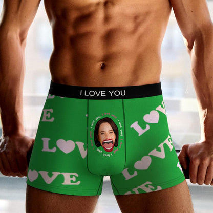 Packshot of personalised face boxers showcasing high-resolution print quality and machine-washable fabric – personalised underwear