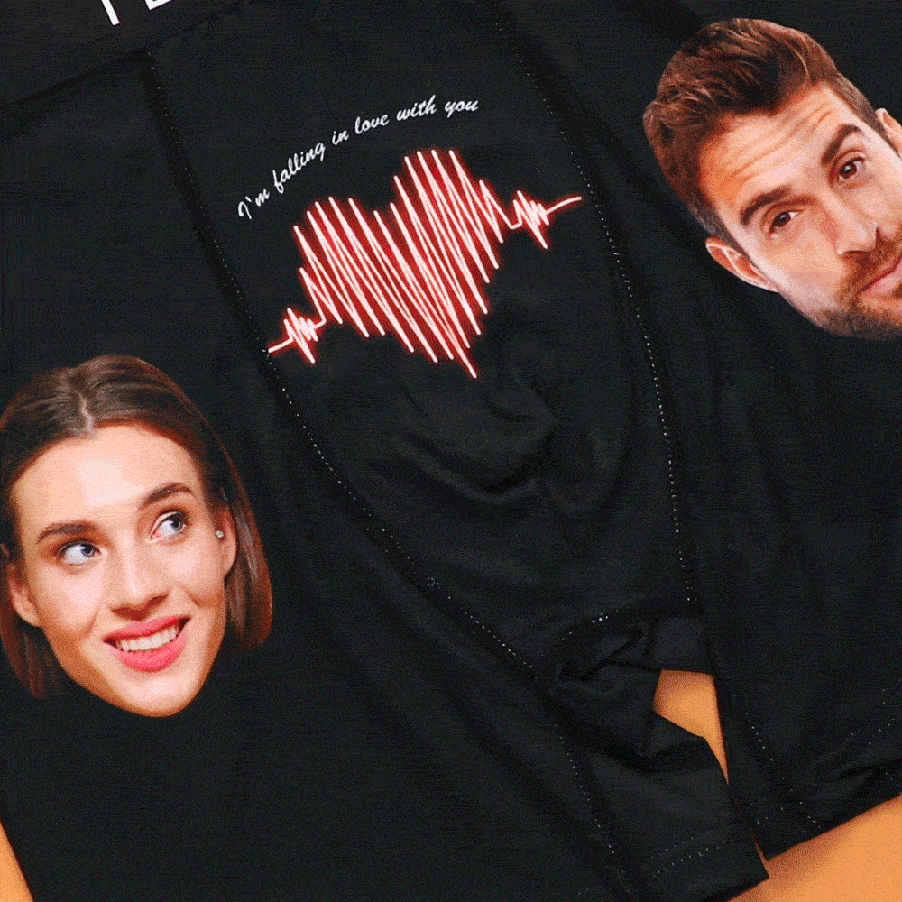 Close-up GIF of black personalised boxer shorts showing the ECG face print and vibrant colours — personalised photo gift with AR view.