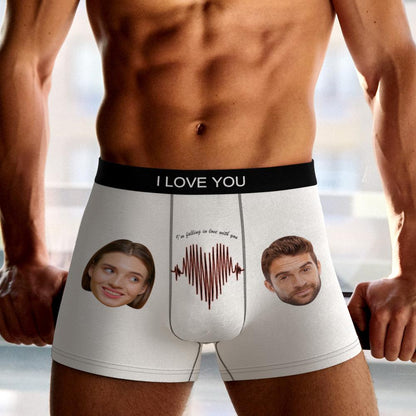 Detailed shot of print quality on personalised boxer shorts showing vivid, fade-resistant colours and clear custom face reproduction — personalised photo gifts.