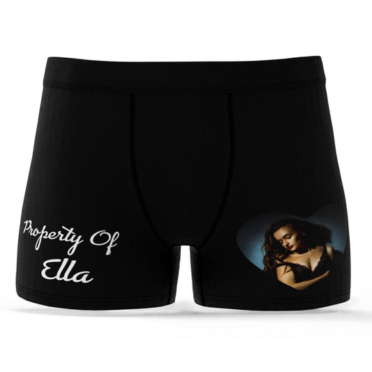 Personalised polyester Love Heart boxer shorts with matching women's panties, custom face photo engraving — personalised Valentine's Day gift