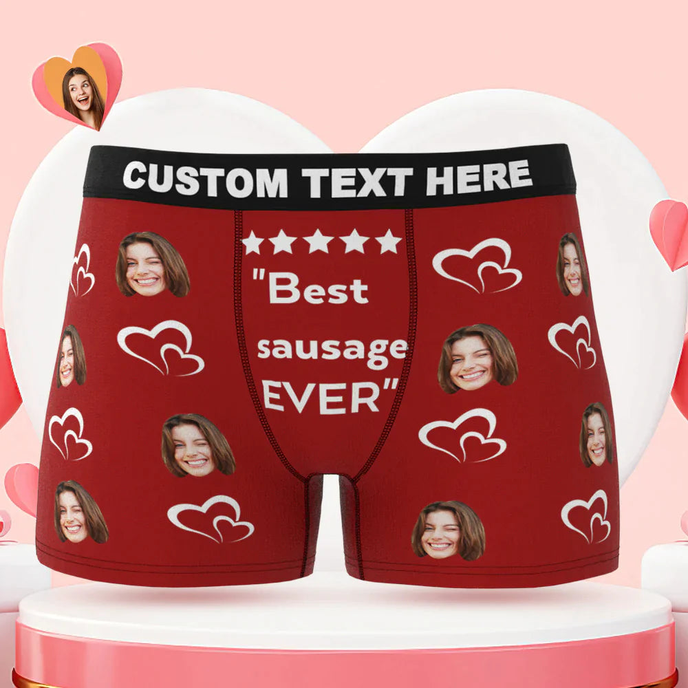 Close‑up of high‑resolution face print on men's boxer briefs showing crisp full‑colour detail and fabric texture — personalised novelty gift, machine washable