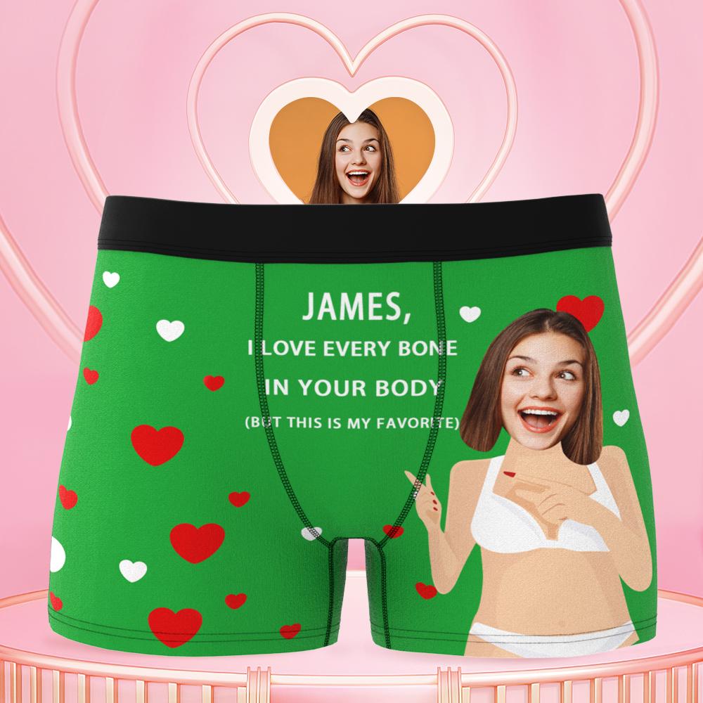 Custom photo boxer shorts in blue with personalised face print – funny photo gift for husband, personalised men's boxers