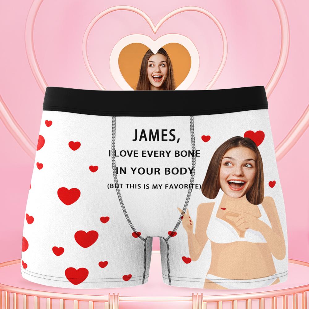 Red custom photo boxer shorts with personalised face print – cheeky gift for husband, funny face underwear