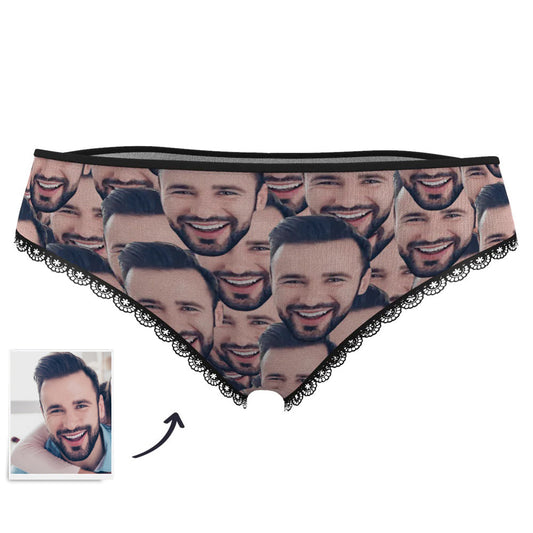 Personalised Custom Face Mash women's panties – front view showing a centred high-definition cropped photo face on soft polyester fleece; vibrant, machine-wash safe photo knickers gift for her