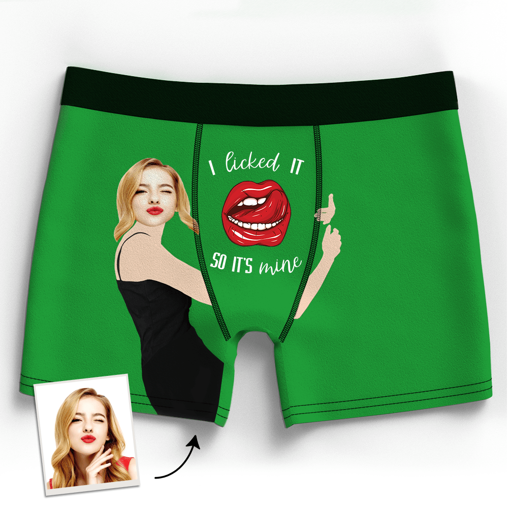 Grey personalised girlfriend face boxer featuring clear photo print and comfortable fabric — custom women's boxer, gift idea