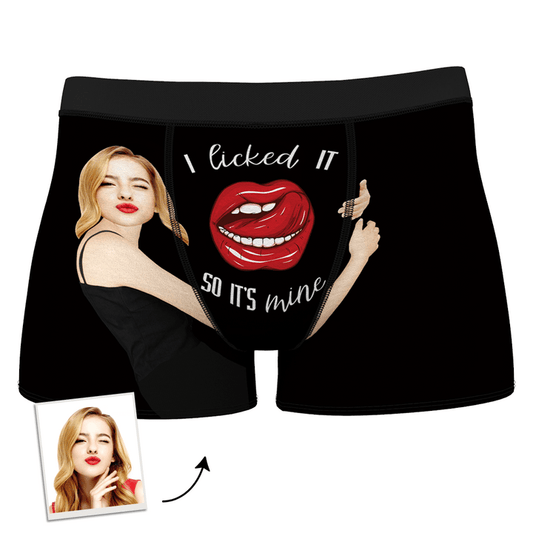 Green personalised girlfriend face boxer with realistic girlfriend photo print and playful slogan — unique personalised gift for her