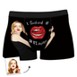 Green personalised girlfriend face boxer with realistic girlfriend photo print and playful slogan — unique personalised gift for her