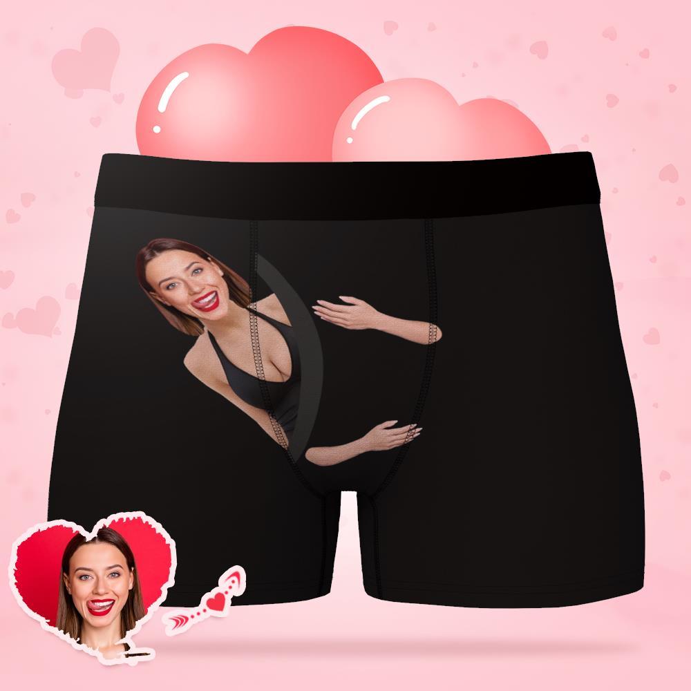 Close-up detail of custom printed boxers highlighting vivid heat-transfer print and soft 97% polyester 3% spandex fabric