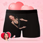 Close-up detail of custom printed boxers highlighting vivid heat-transfer print and soft 97% polyester 3% spandex fabric