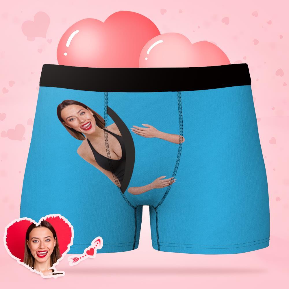 Hug My Treasure personalised face underwear — men's all-over boxer briefs with full-front custom photo print on soft breathable fabric