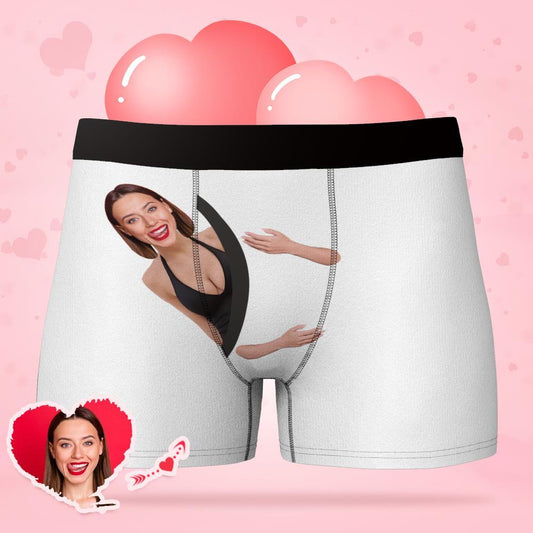 Hug My Treasure personalised face underwear — men's all-over boxer briefs with full-front custom photo print on soft breathable fabric