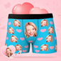 Front view of custom photo boxer shorts for men featuring personalised image placement and subtle little heart accent, elastic waistband and dimensional cut for support