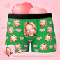 Lifestyle shot of personalised men's underwear as a gift idea, showing clear custom face printing, little heart detail and a flattering, comfortable fit for him