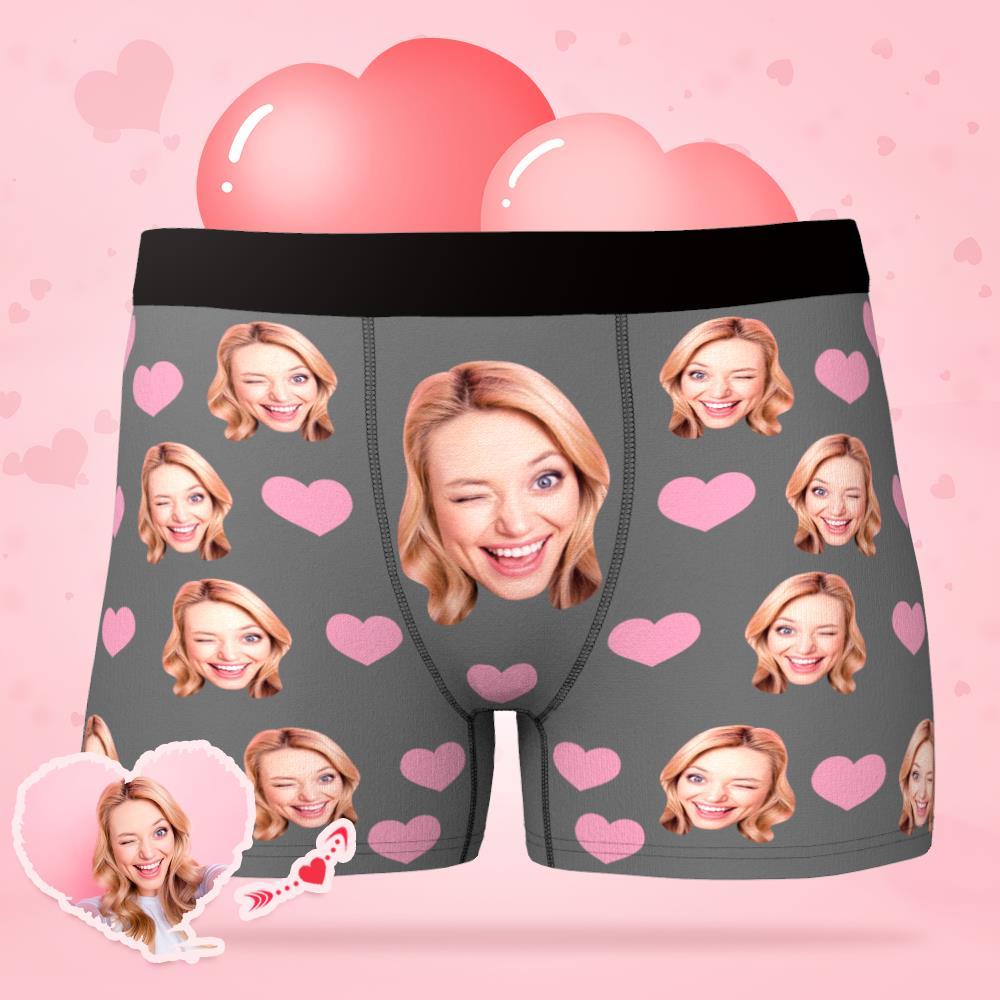 Custom Face Boxer Shorts – Personalised Men's Underwear with Little Heart