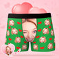 Model wearing personalised face photo boxer briefs — custom love-heart men's underwear fit demonstration, soft-stretch fabric for all-day comfort, perfect anniversary or birthday gift