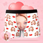 Personalised Face Photo Boxer Briefs — front view of custom love-heart men's underwear with uploaded photo, breathable polyester-spandex, ideal personalised Valentine's gift UK & Australia