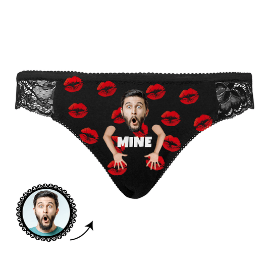 Front view of personalised ladies' panties in soft polyester showing custom text on the waistband — sexy custom underwear anniversary gift for girlfriend