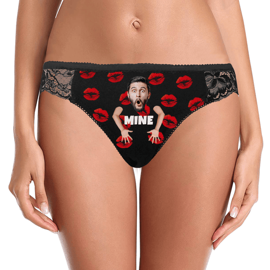 Front view of personalised ladies' panties in soft polyester showing custom text on the waistband — sexy custom underwear anniversary gift for girlfriend