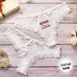 Personalised Name Lace Thong front view in black with sweet bow - custom lace thong gift for wife or bride-to-be