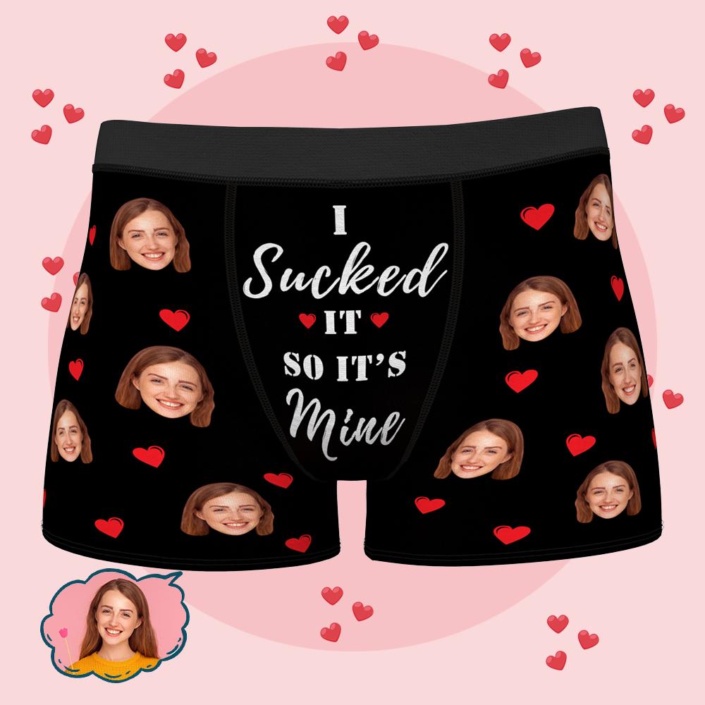 Personalised Funny Face Boxers with Custom Waistband Text — 'It's Mine' AR View Gift for Him