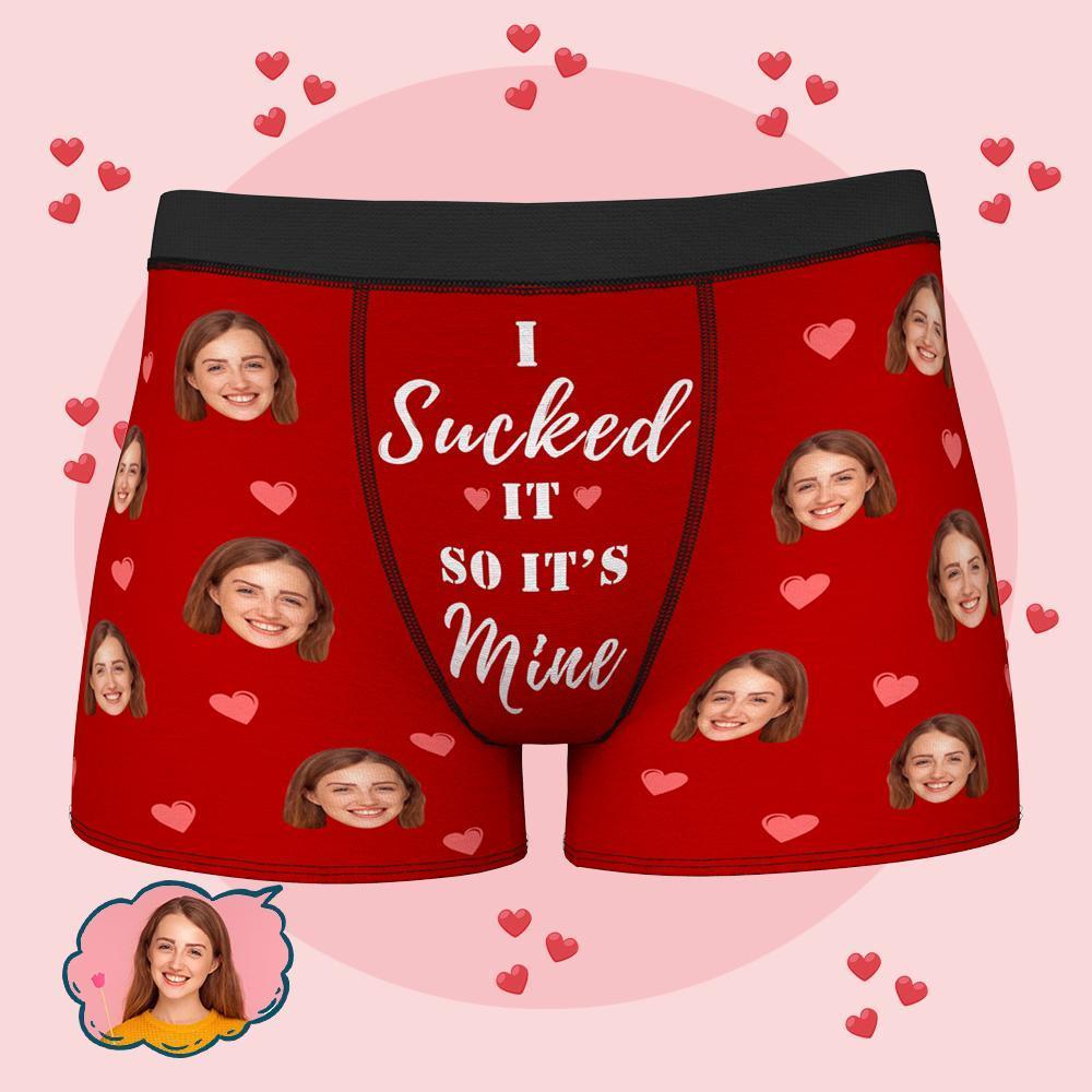 Personalised Funny Face Boxers with Custom Waistband Text — 'It's Mine' AR View Gift for Him