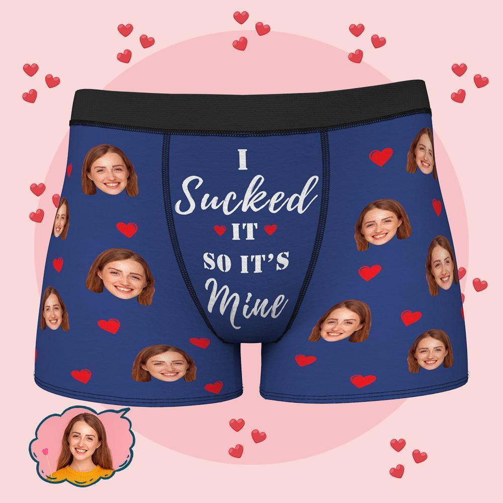 Personalised Funny Face Boxers with Custom Waistband Text — 'It's Mine' AR View Gift for Him