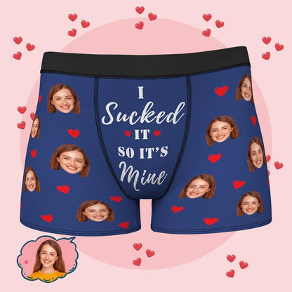Personalised Funny Face Boxers with Custom Waistband Text — 'It's Mine' AR View Gift for Him