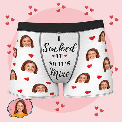 Personalised Funny Face Boxers with Custom Waistband Text — 'It's Mine' AR View Gift for Him