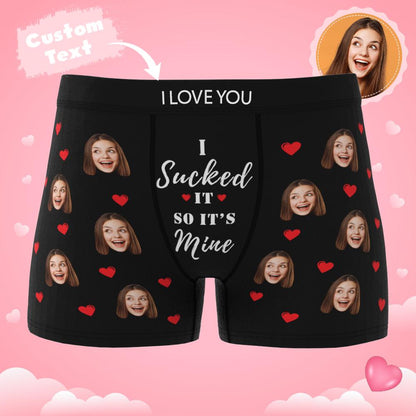 Personalised Funny Face Boxers with Custom Waistband Text — 'It's Mine' AR View Gift for Him