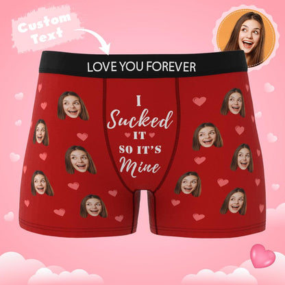Personalised Funny Face Boxers with Custom Waistband Text — 'It's Mine' AR View Gift for Him
