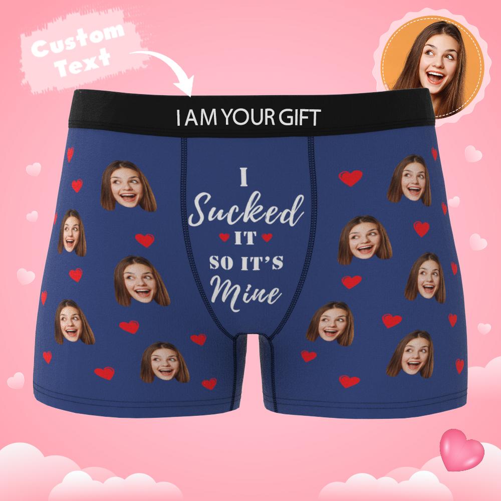Personalised Funny Face Boxers with Custom Waistband Text — 'It's Mine' AR View Gift for Him