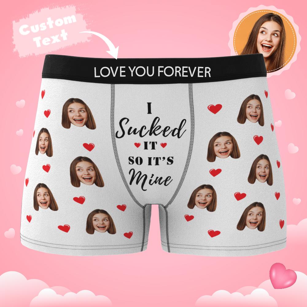Personalised Funny Face Boxers with Custom Waistband Text — 'It's Mine' AR View Gift for Him