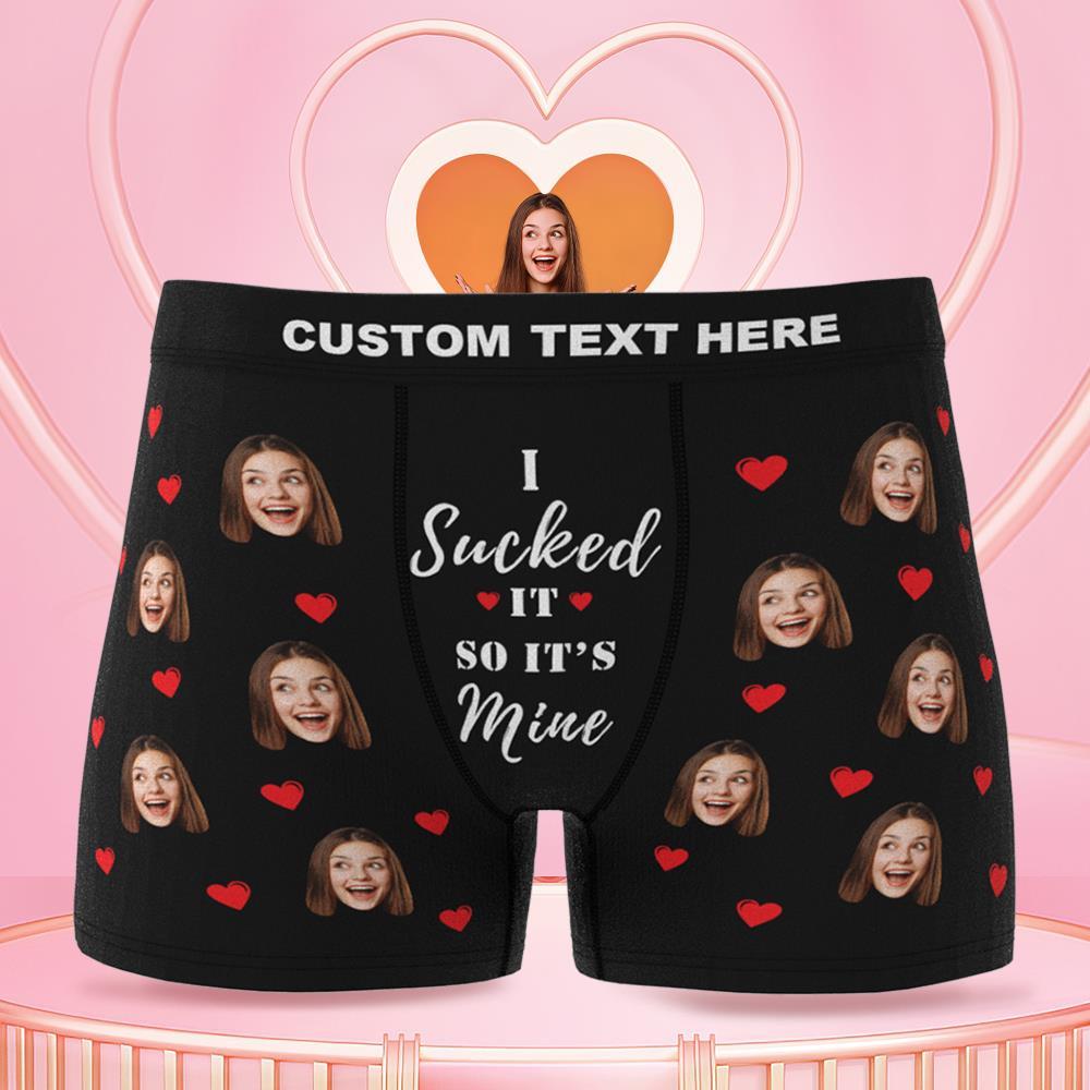 Personalised Funny Face Boxers with Custom Waistband Text — 'It's Mine' AR View Gift for Him
